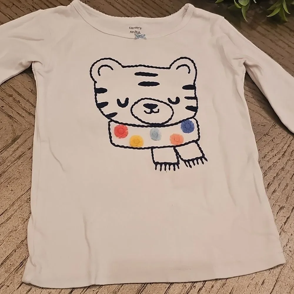 Carter's White Long Sleeve Pajama Set with Polka Dots Size 5